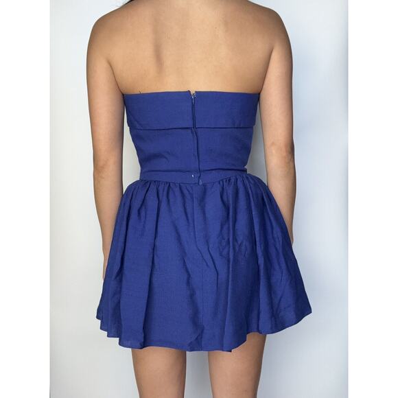 VINTAGE VICTOR COSTA Blue STRAPLESS PROM DRESS GOWN w/ BOW Size 8 1980s - Picture 2 of 4